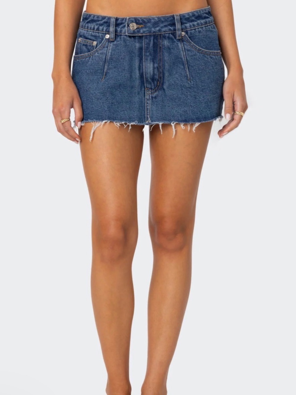 Edikted Clementine Low Rise Denim Micro Skort Blue Denim Mini Skirt